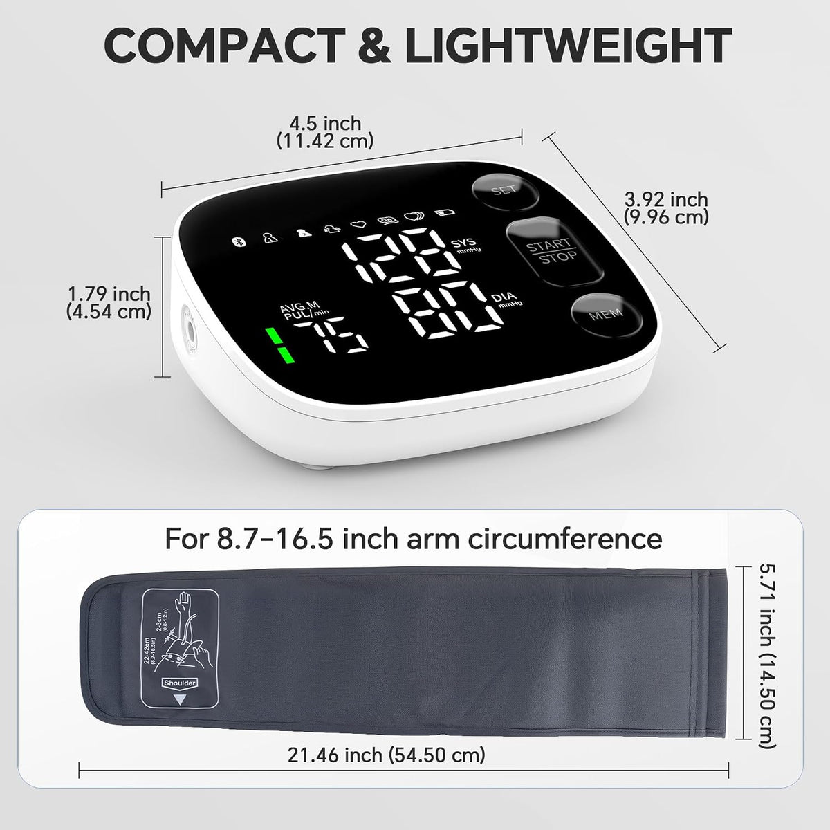 Oklar Blood Pressure Monitor Bluetooth Upper Arm BP Machine for Home Use | FDA-Cleared, Clinical Accuracy, App Sync, 2x120 Memory, Large LED Backlit Display, 8.7-16.5" Adjustable Cuff with Storage Bag