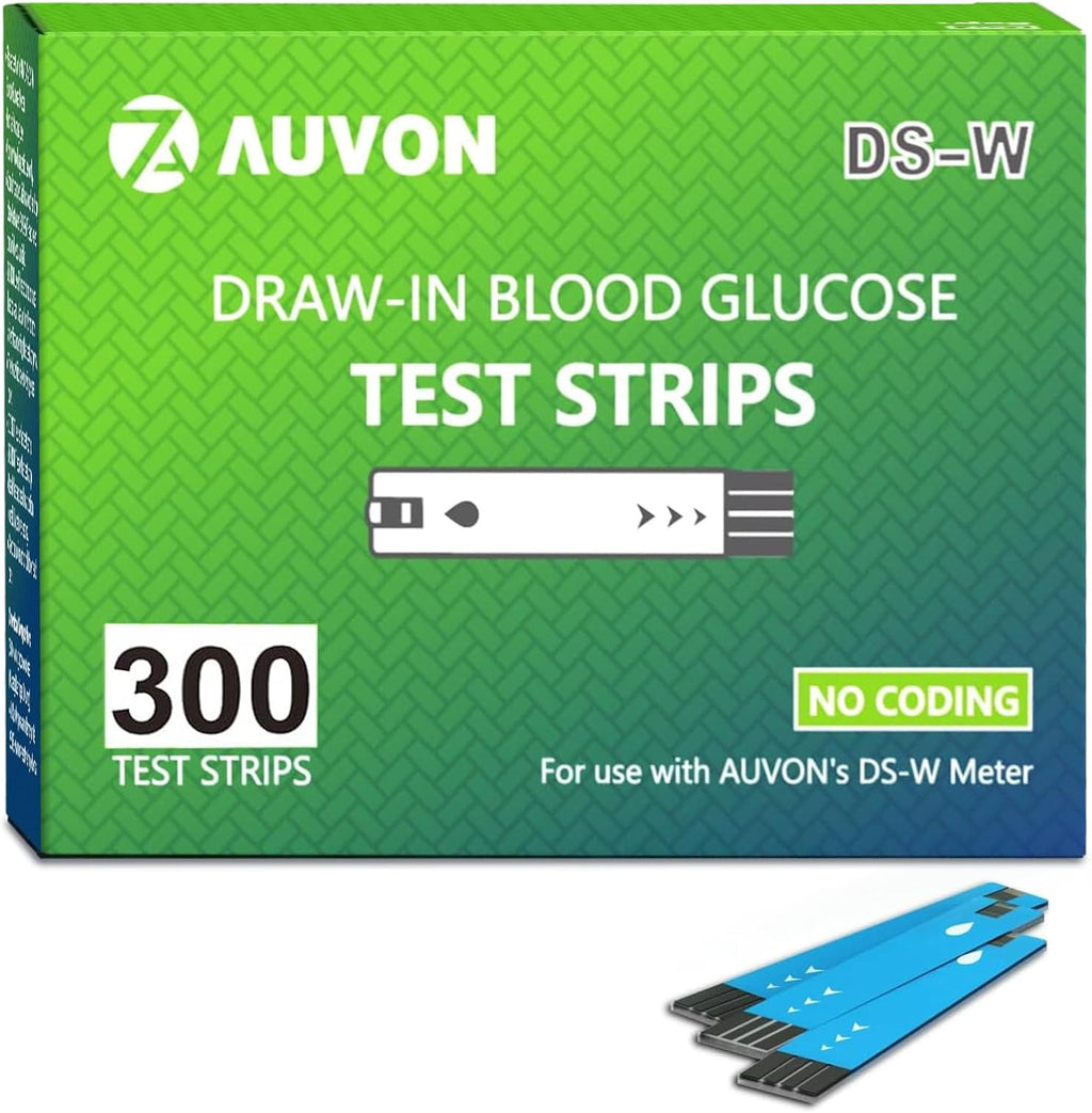 AUVON Blood Glucose Test Strips, 300 Count, Value Pack, Accurate Readings | Blood Glucose Test Strips Only Compatible with AUVON DS-W Diabetes Sugar Testing Meter, Work Effectively with Small Drops