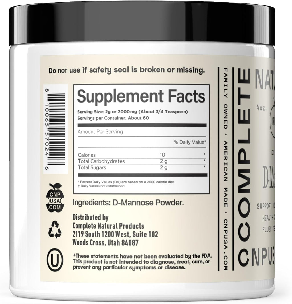 D Mannose Powder Supplement 4oz - D Mannose for UTI Support, Pure D-Mannose Powder for Bladder Urinary Tract Health, Easy Mix Concentrate, No Fillers, Non GMO Gluten Free, Kosher Certified Made USA