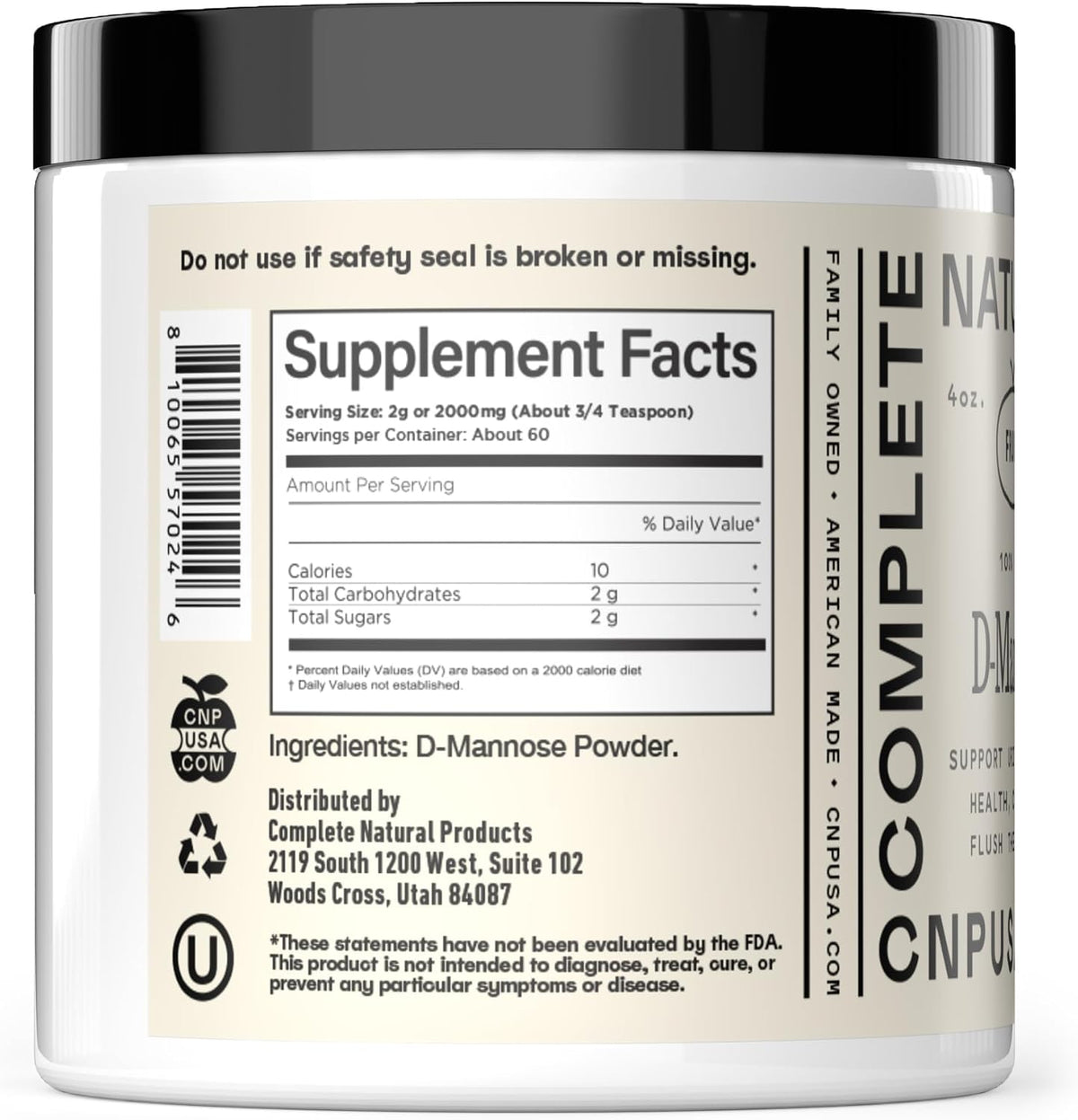 D Mannose Powder Supplement 4oz - D Mannose for UTI Support, Pure D-Mannose Powder for Bladder Urinary Tract Health, Easy Mix Concentrate, No Fillers, Non GMO Gluten Free, Kosher Certified Made USA