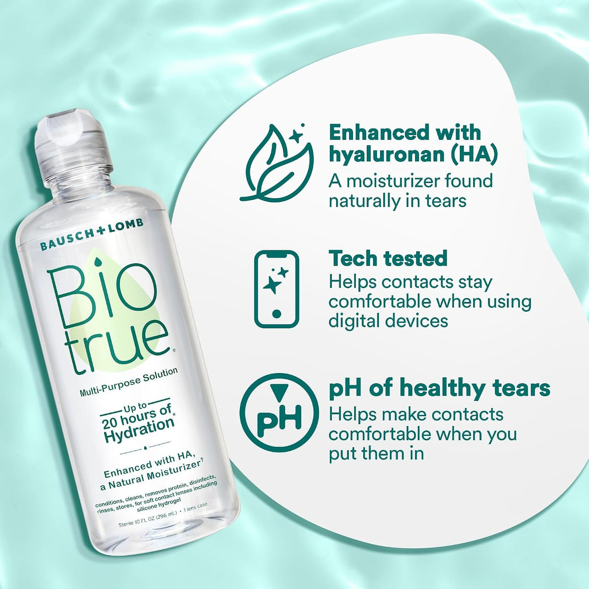 Biotrue Contact Solution, Multi-Purpose Solution with Lens Case, Cleans, Conditions, Hydrates, Disinfects, Removes Protein, Dirt & Debris, Contact Lens Cleaner & Storage, 10 Fl Oz (Pack of 2)