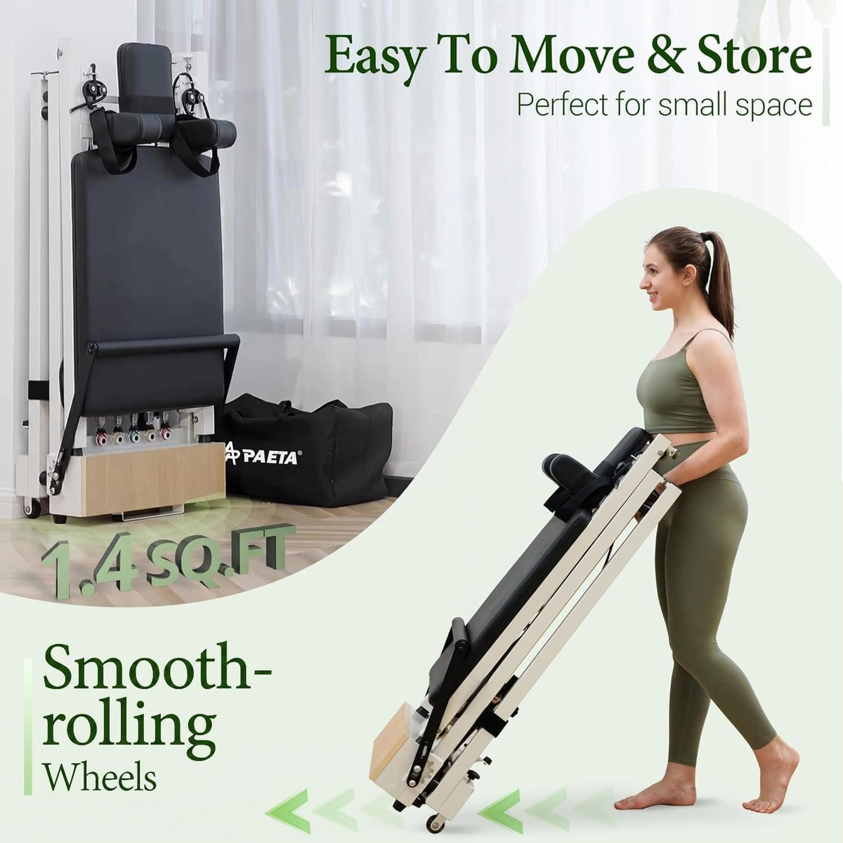 PAETA Pilates Reformer, 86" Foldable Reformer Pilates Machine with Adjustable Reformer Heights, Pilates Equipment with Music Wire Spings and Jump Boards
