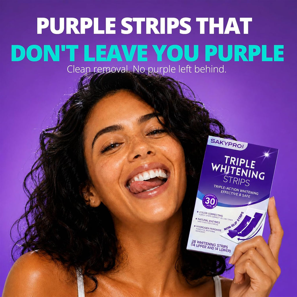 SAKYPRORAL Whitening Strips, Long-Lasting Results, Enamel Safe & Low-Sensitivity, Purple Tooth whitening, Professional Teeth Whitening Strips with Non-Slip Dry Strip Technology, 14 Count (Pack of 1)