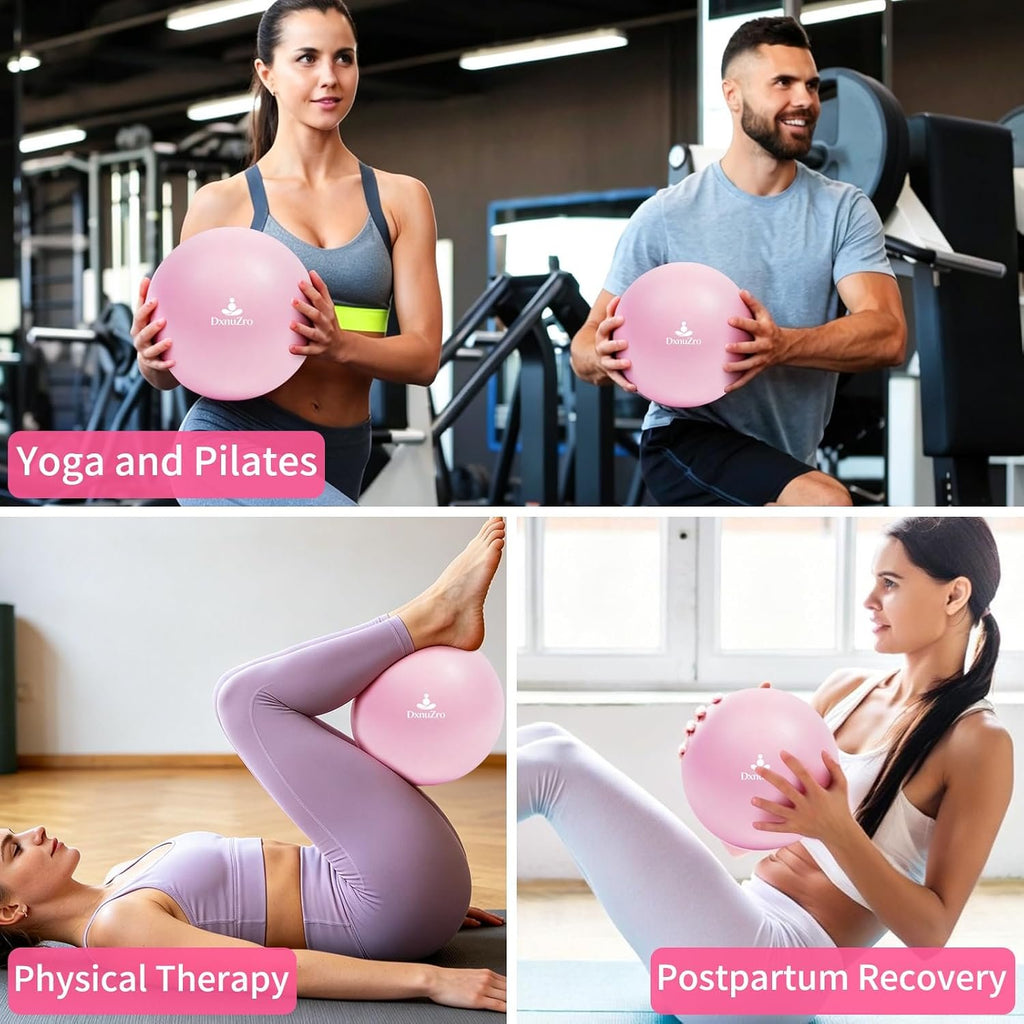 9 Inch Pink Pilates Ball, Exercise Stability Yoga Ball Small Exercise Ball with Air Pump for Core Workout, Balance Training, Home Gym, Office, Physical Therapy Anti-Burst PVC