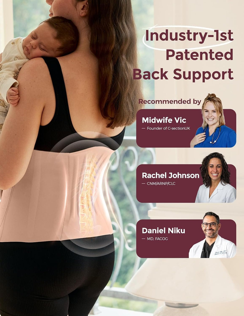 Momcozy Ergowrap Postpartum Belly Band, 3D Lifting & Ergonomic Back Support | C-section abdominal binder with gentle lift, breathable comfort and a discreet fit under clothing for postpartum support