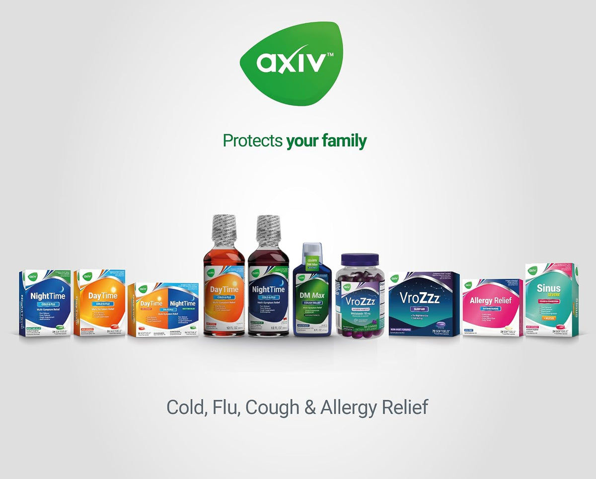 AXIV Sinus Severe + Mucus Relief, Non-Drowsy, Loosens Mucus, Maximum Strength Relief of Pain, Pressure, Congestion, & Headache Ease, 24 Softgels.