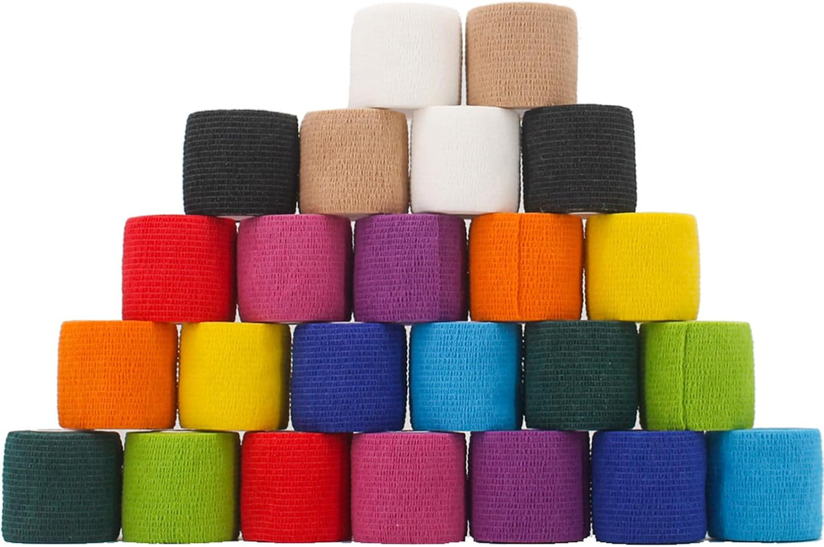 24 Pack Self Adhesive Bandage Wrap 2 Inch, Athletic Elastic Non Woven Cohesive Bandage for Sports, Wrist, Ankle Sprains, Swelling and Vet Wrap (Rainbow)