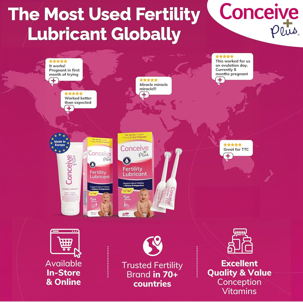 Conceive Plus Fertility Lubricant | Fertility Friendly Water Based Lubricant with Calcium + Magnesium, Non-Sticky Water Based Lubrification, Multi-Use Personal Lube for Conception Support | 75ml