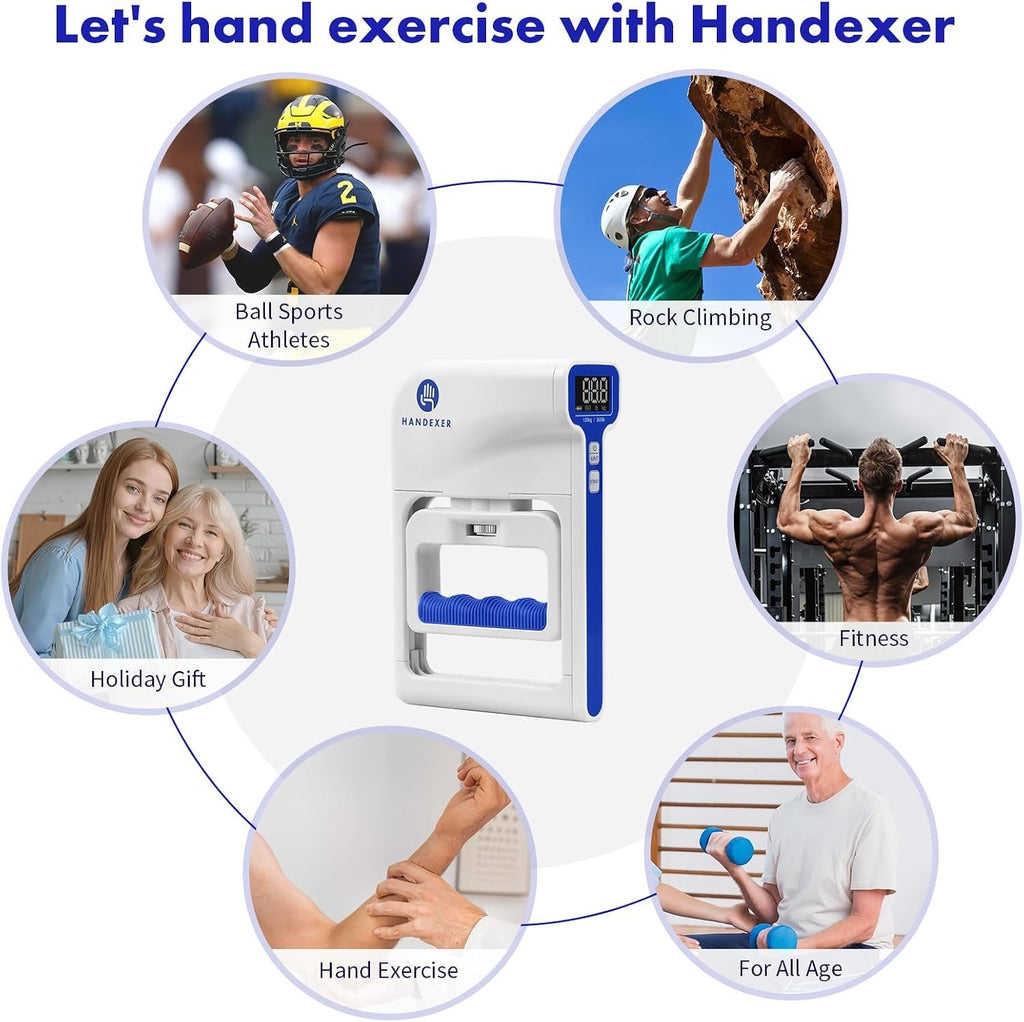 Digital Grip Strength Tester, 265 lb Hand Dynamometer, White | 265 lb Capacity; 0.2 lb Accuracy; Backlit LCD; Adjustable Grip; FDA Registered; 2-Year Warranty