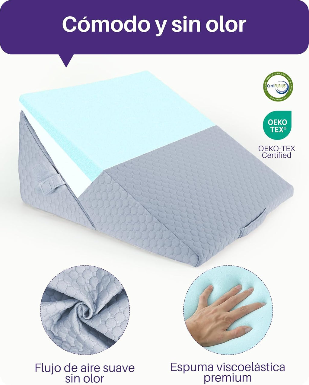 Kekoy Adjustable Adult Anti-Reflux Wedge | Ideal for Sleep Apnea, Acid Reflux, Snoring and Postoperative Recovery | Memory Foam Wedge Pillow, Washable Cover and Handle – Grey