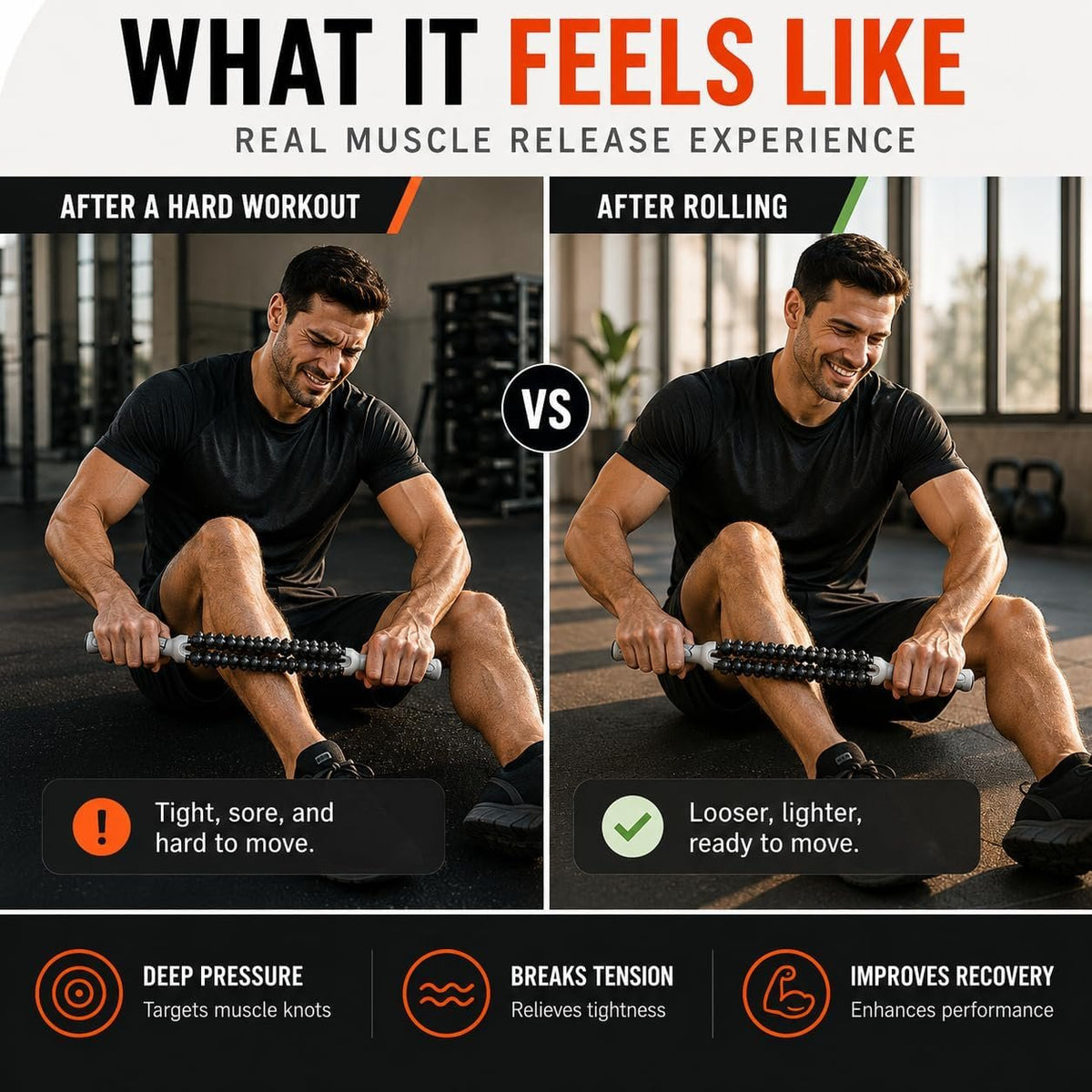 Muscle Roller Stick for Deep Muscle Recovery, Double Row Massage Roller | Double Row Design | Smooth Controlled Rolling | Large Muscle Coverage | Workout Recovery | Portable Recovery Tool