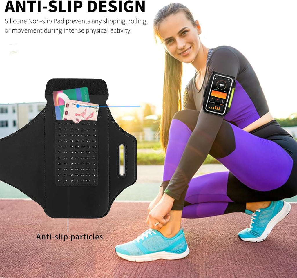 Running Armband with Earphone Bag Cell Phone Armband for iPhone 17 16 15 Pro 14 Plus 13 11 XR, Galaxy S24/S10 Water Resistant Sports Phone Holder Case & Zipper Slot Car Key Holder for 6.9 inch Phone