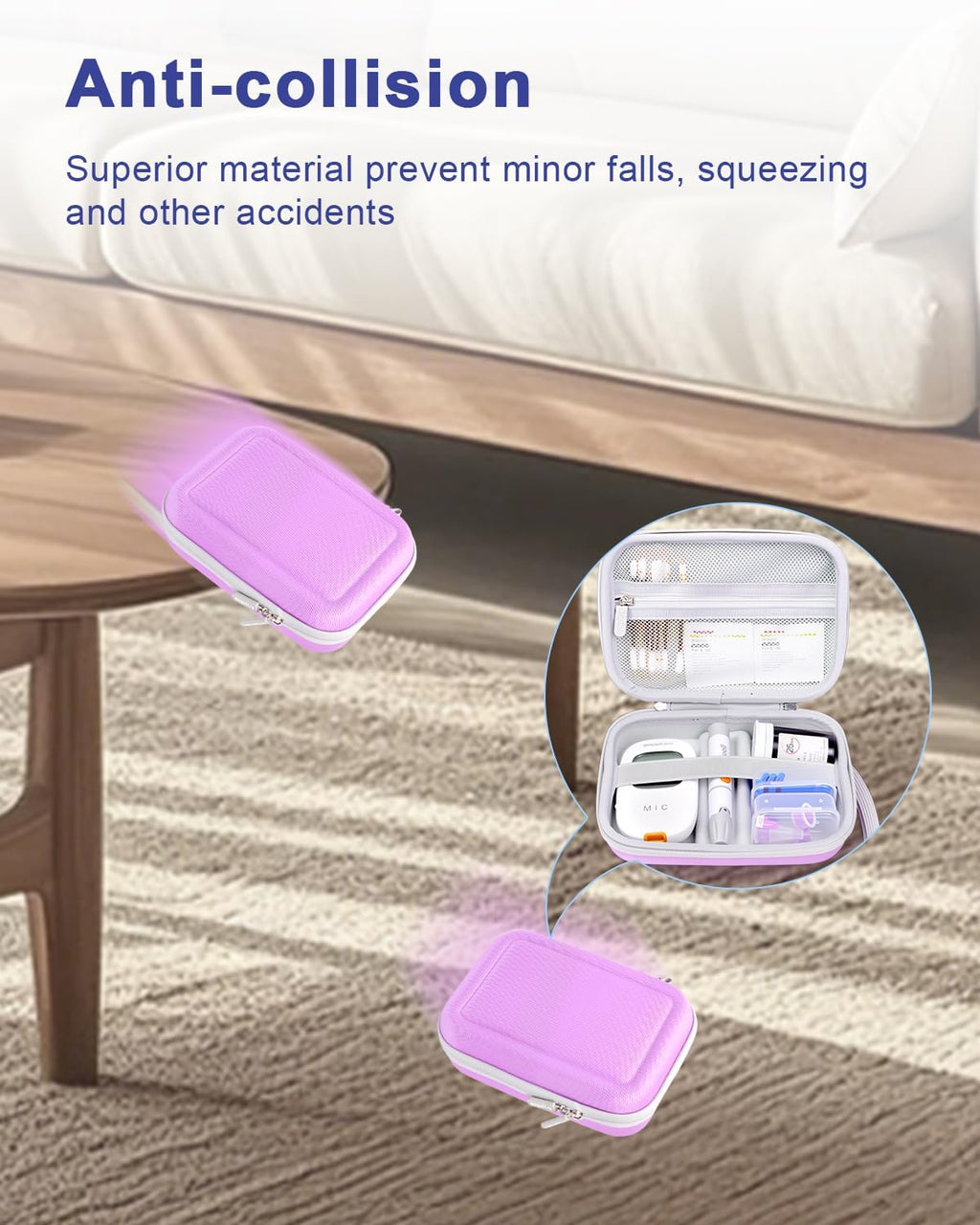 Diabetic Supplies Travel Case for Glucose Meter Diabetes Testing Kit-Violet | Portable Diabetes Testing Kit Storage Organizer Bag for Diabetes Blood Sugar Test Strips, Lancets, Lancing Device