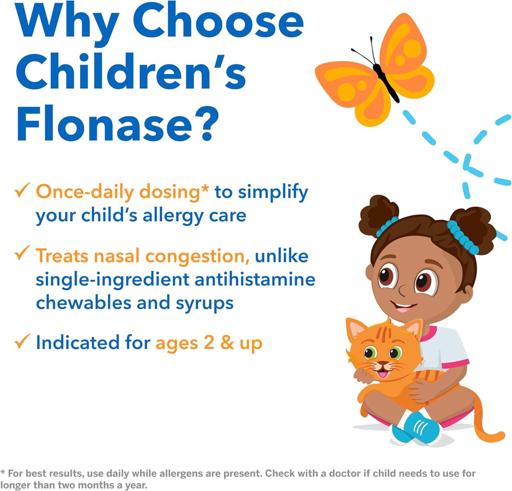 Flonase Children's Sensimist Allergy Relief Spray, 60 Sprays | Fluticasone Propionate Nasal Spray, Multi-Symptom Relief, 24-Hour Non-Drowsy Allergy Relief, Full Prescription Strength