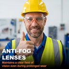 Ansi Z87.1 Safety Glasses for Men, Anti Fog Eye Protection Glasses | Soft Nose Bridge and Temple Tips, Impact Resistant, Scratch Resistant, Safety Glasses Bulk for Construction, Woodworking