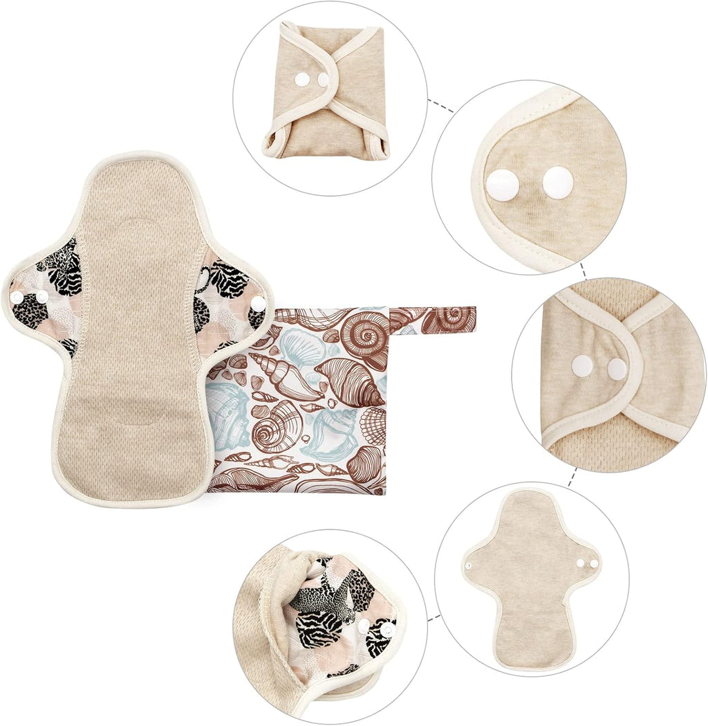MQUPIN Reusable Sanitary Towels, 5pcs Washable Cloth Pads Sanitary Towel Organic Cotton, Sanitary Pads Cotton Period Pads Pantiprotectores Design Anti-Leak Women