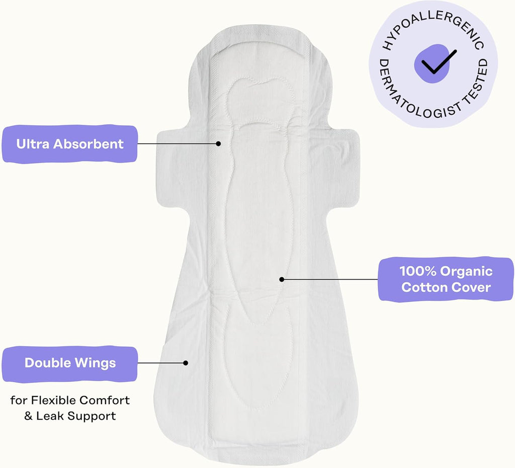 Honey Pot Calming Overnight Sanitary Pads for Women - 100% Organic Cotton Top Sheet - Feminine Care - Non Cooling - Calming Herbs of Lavender, Ashwagandha, & Lemon Balm - 12ct