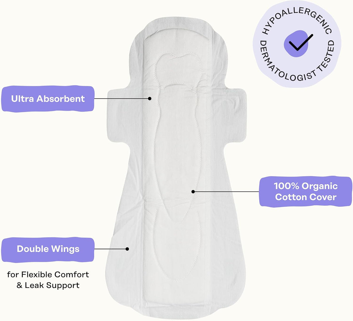 Honey Pot Calming Overnight Sanitary Pads for Women - 100% Organic Cotton Top Sheet - Feminine Care - Non Cooling - Calming Herbs of Lavender, Ashwagandha, & Lemon Balm - 12ct