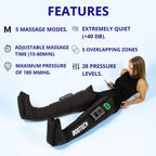 Leg Compression Recovery Boots for Circulation, Cordless Air Compression Therapy System Rechargeable Massage with 5 Modes, 5 Air Chambers, 3H Battery with Automatic Deflation Technology (M)