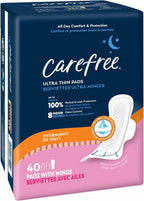 Carefree Ultra Thin Pads for Women, Overnight with Wings | Feminine Care & Postpartum Protection | 40ct (Pack of 1)