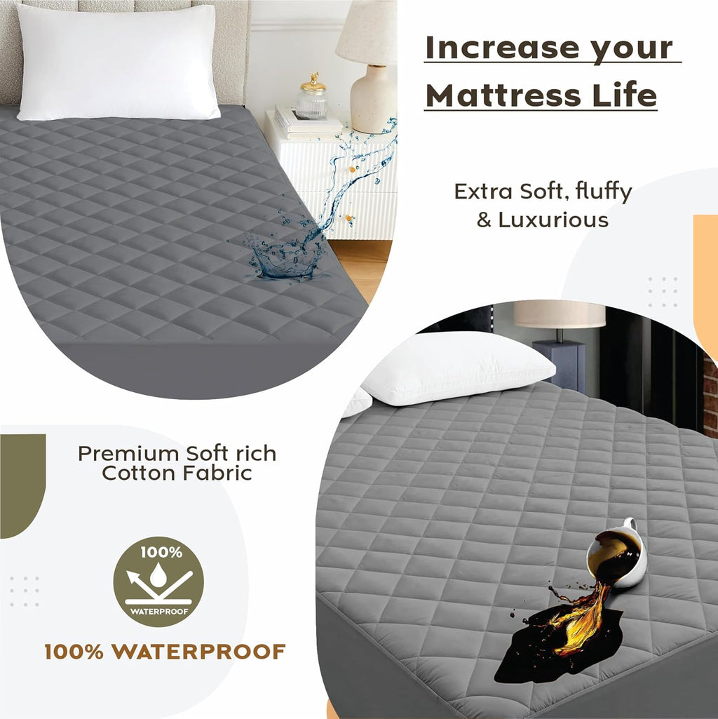 Ayka 100% Waterproof Mattress Protector King Size 78x72 Cotton Quilted Bed Protector King Size Breathable Noiseless Ultra Soft | Elastic Fitted Mattress Cover | Bed Cover -6.5x6 ft, Grey