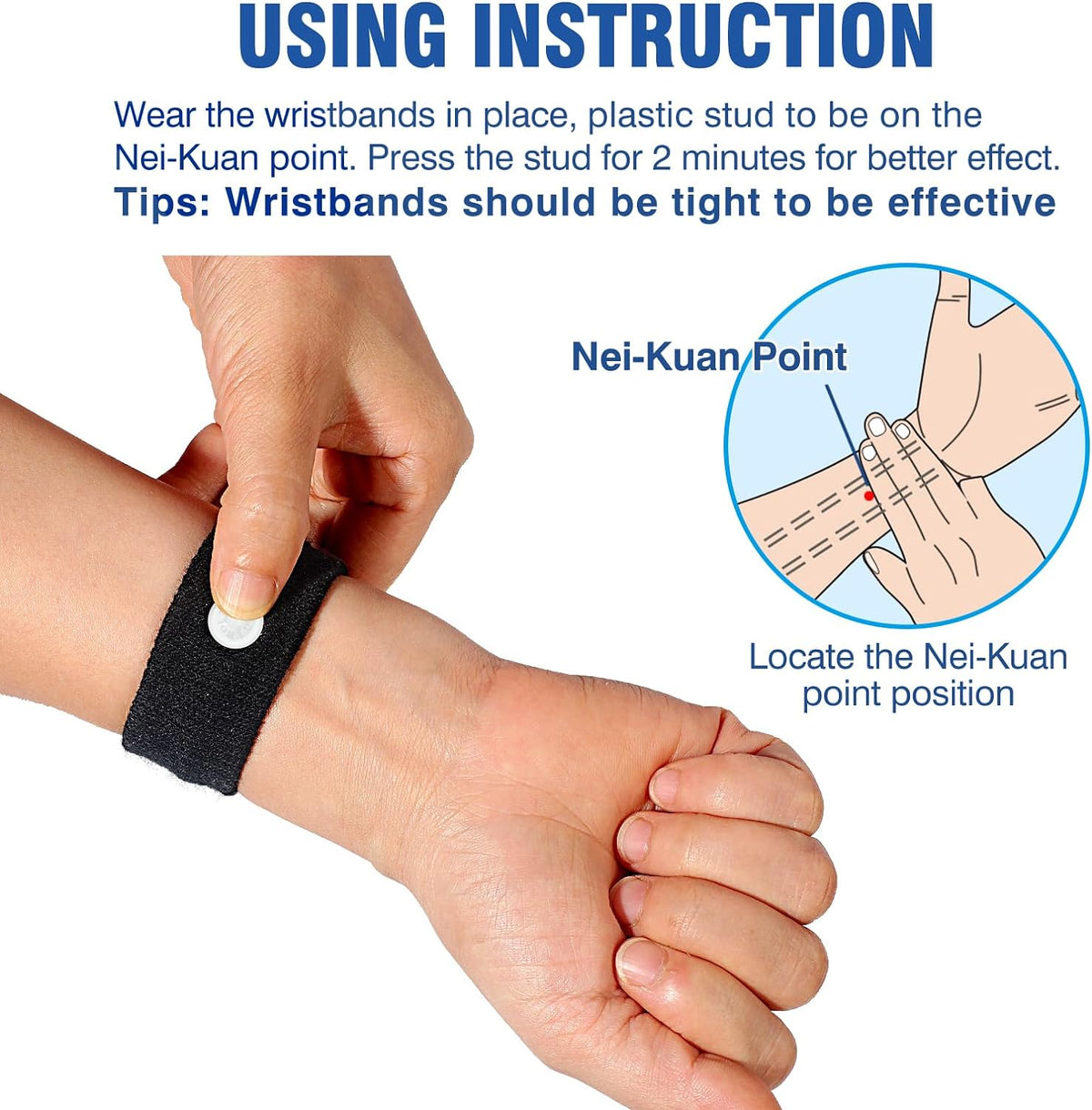 Hionfurt Motion Sickness Bands Anti Nausea Wristband for Adult and Kids Morning Sickness Relief for Pregnant Women Acupressure Nausea Relief for Car, Sea, Air Sickness - 2 Pairs Gray, Black