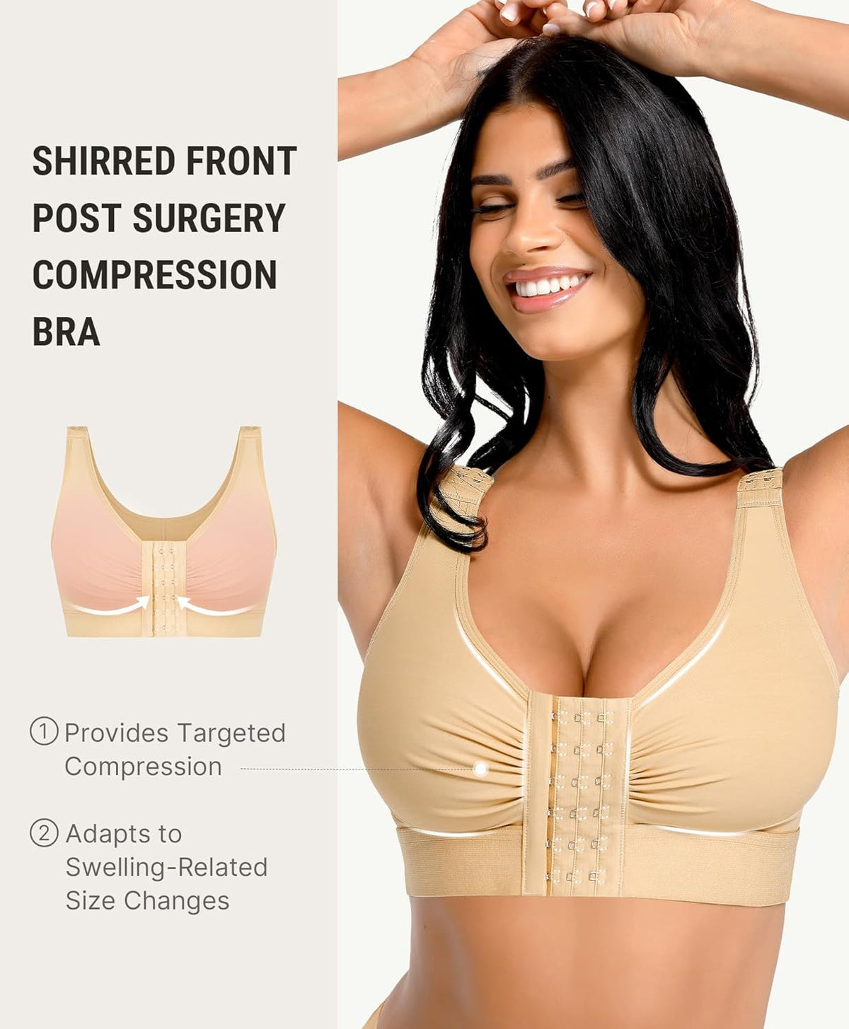 FeelinGirl Post Surgery Compression Bra for Women's Front Closure Bra with Adjustable Straps Wirefree