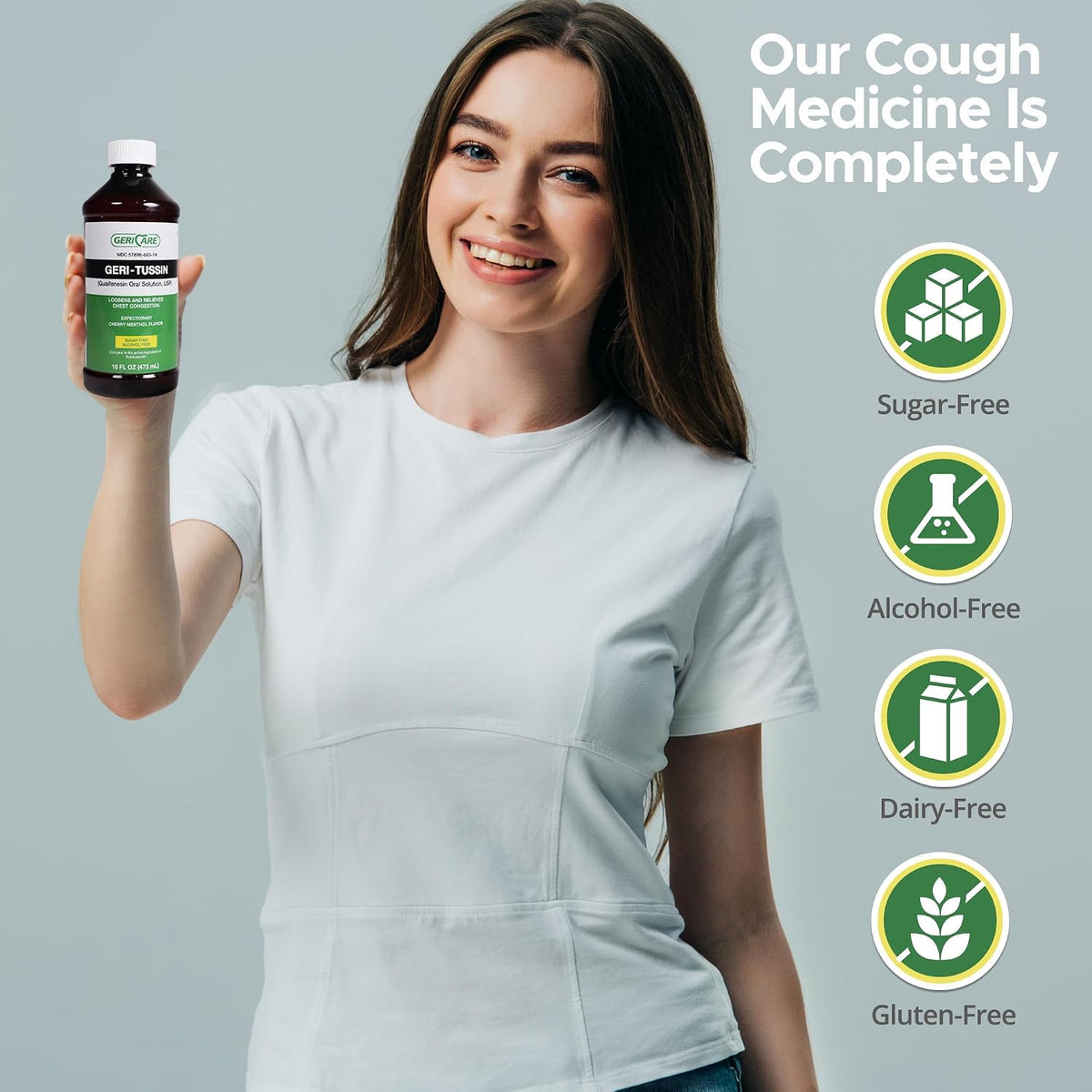 GeriCare Geri-Tussin Guaifenesin Oral Liquid Solution, Sugar-Free, Alcohol-Free Cough and Cold Relief Syrup, Helps Clear Chest Congestion, 16 Ounce Bottle (Pack of 1)