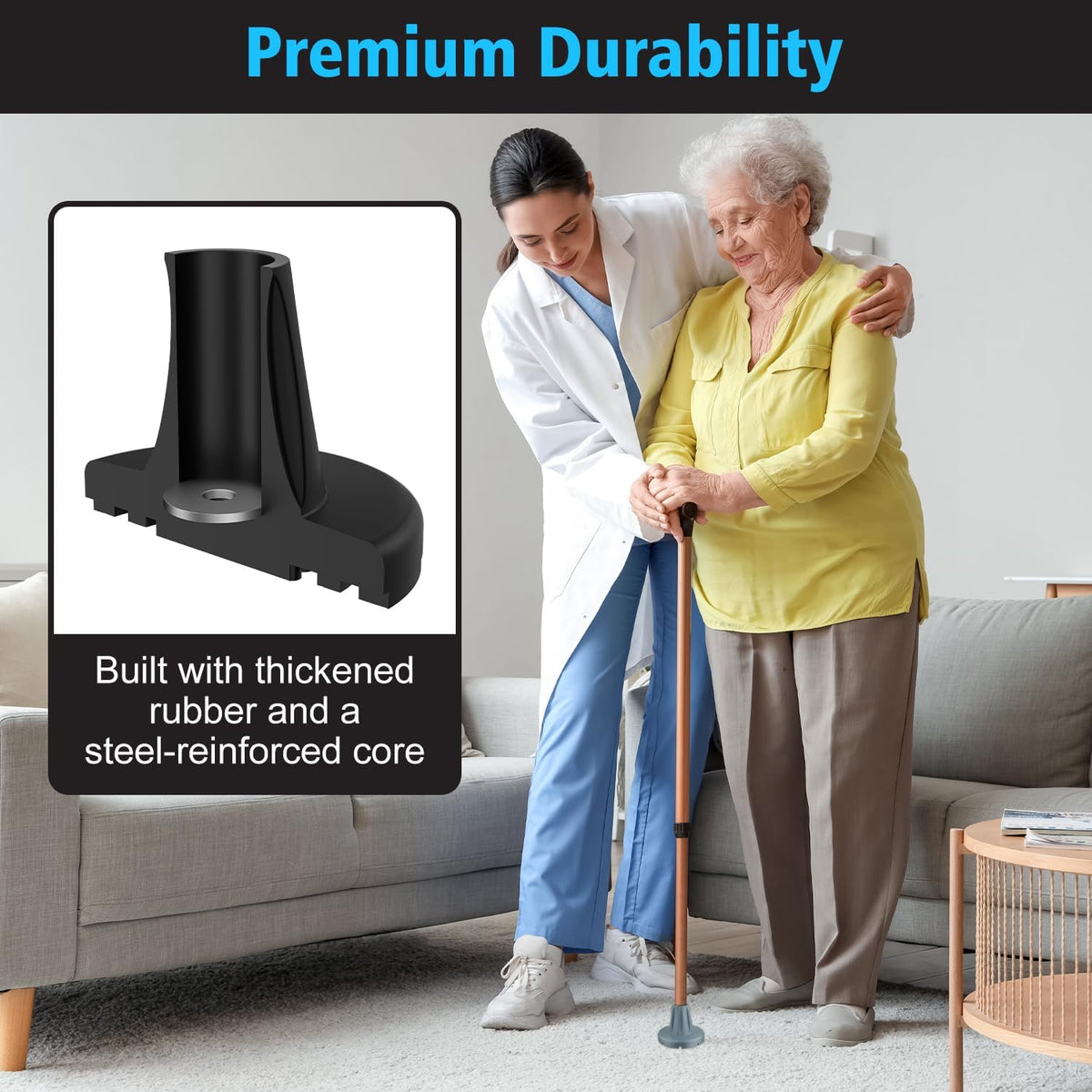 supregear Cane Tips 3/4 inch Heavy Duty, Anti-Slip Durable Rubber Tips All Terrain, Extreme Grip Replacement Feet Caps, Widen Base with Metal Insert for Seniors Elderly, 2-Pack, Black