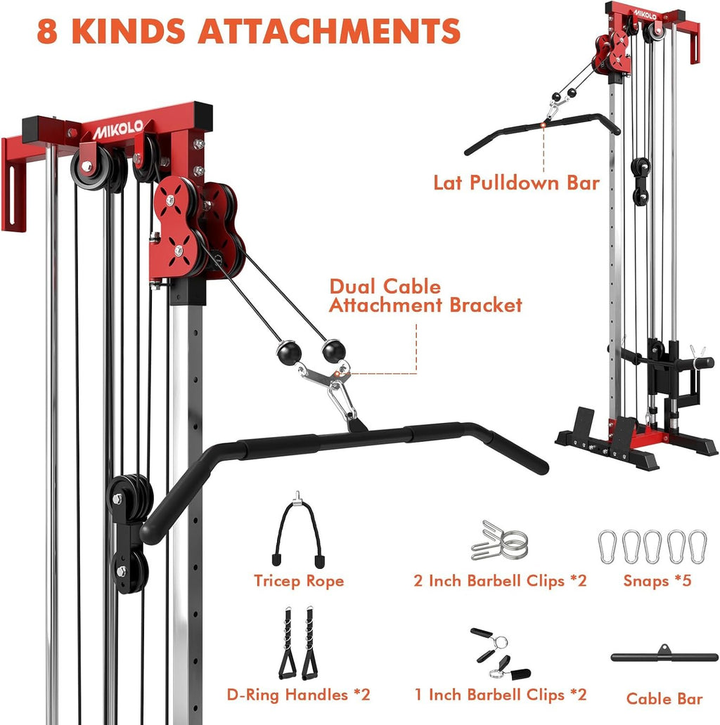 Mikolo Wall Mount Cable Station, Cable Crossover Machine with Dual Pulley System and 19/27 Adjustable Positions for Home Gym Fitness Equipment