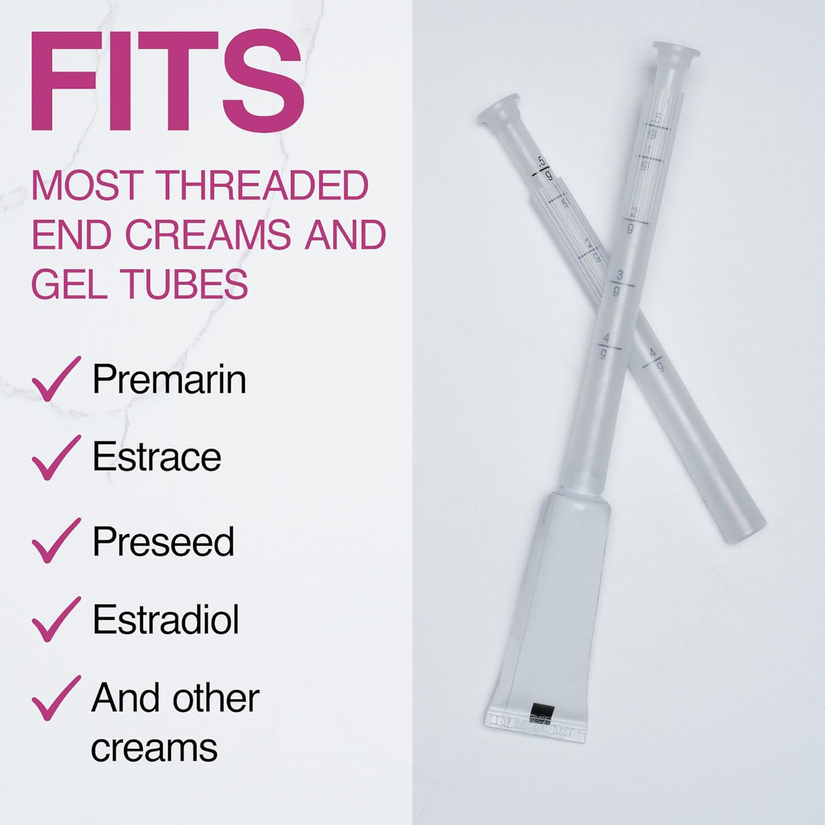 Disposable Plastic Vaginal Cream Applicators - Threaded End to Fit OTC Gel or Cream Products - Accurate Dosage Markings Measurements - 40 Pack. Made in USA.