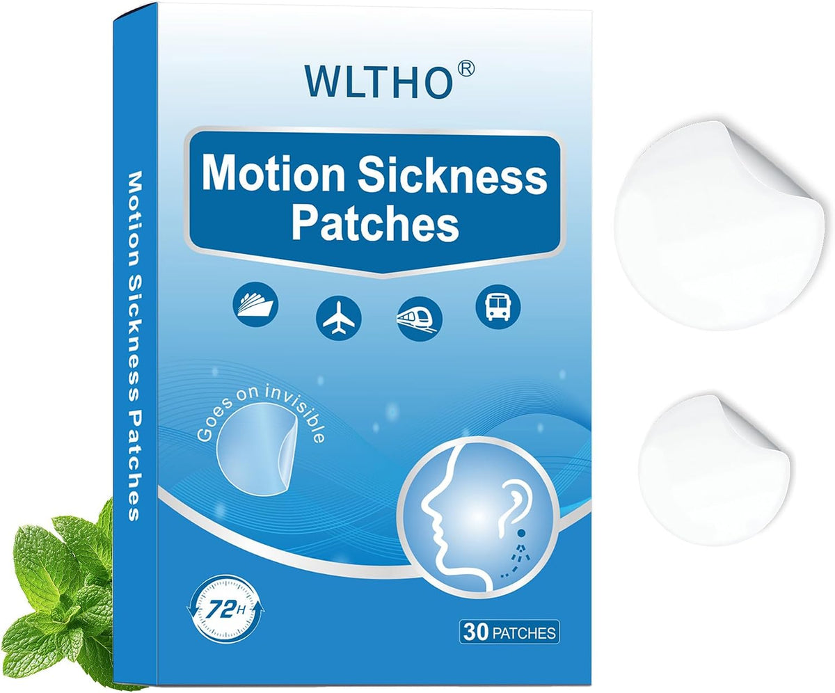 30ct Clear Motion Sickness Patches Non Drowsy, Travel Essentials | Waterproof Sea Sickness Patches Behind Ear for Cruise, Car, Airplane, Invisible Clear Color, Fast Acting & Long Last 72H