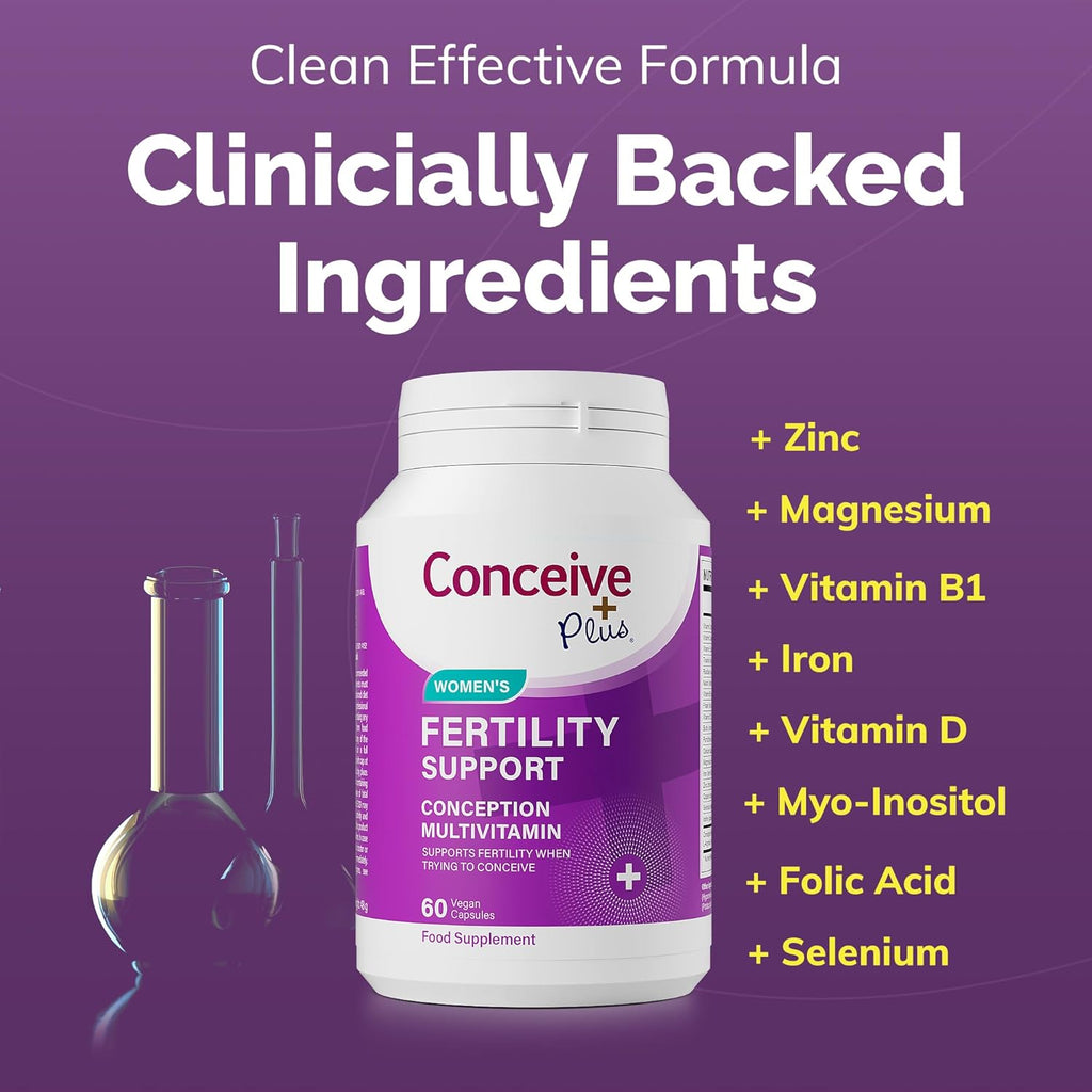 Conceive Plus Women's Fertility Support - Supports Menstrual Regularity & Hormonal Balance - Fertility Supplements for Women with Folate, Vitamin C, Zinc, & Inositol - Prenatal Vitamins - 60 Capsules
