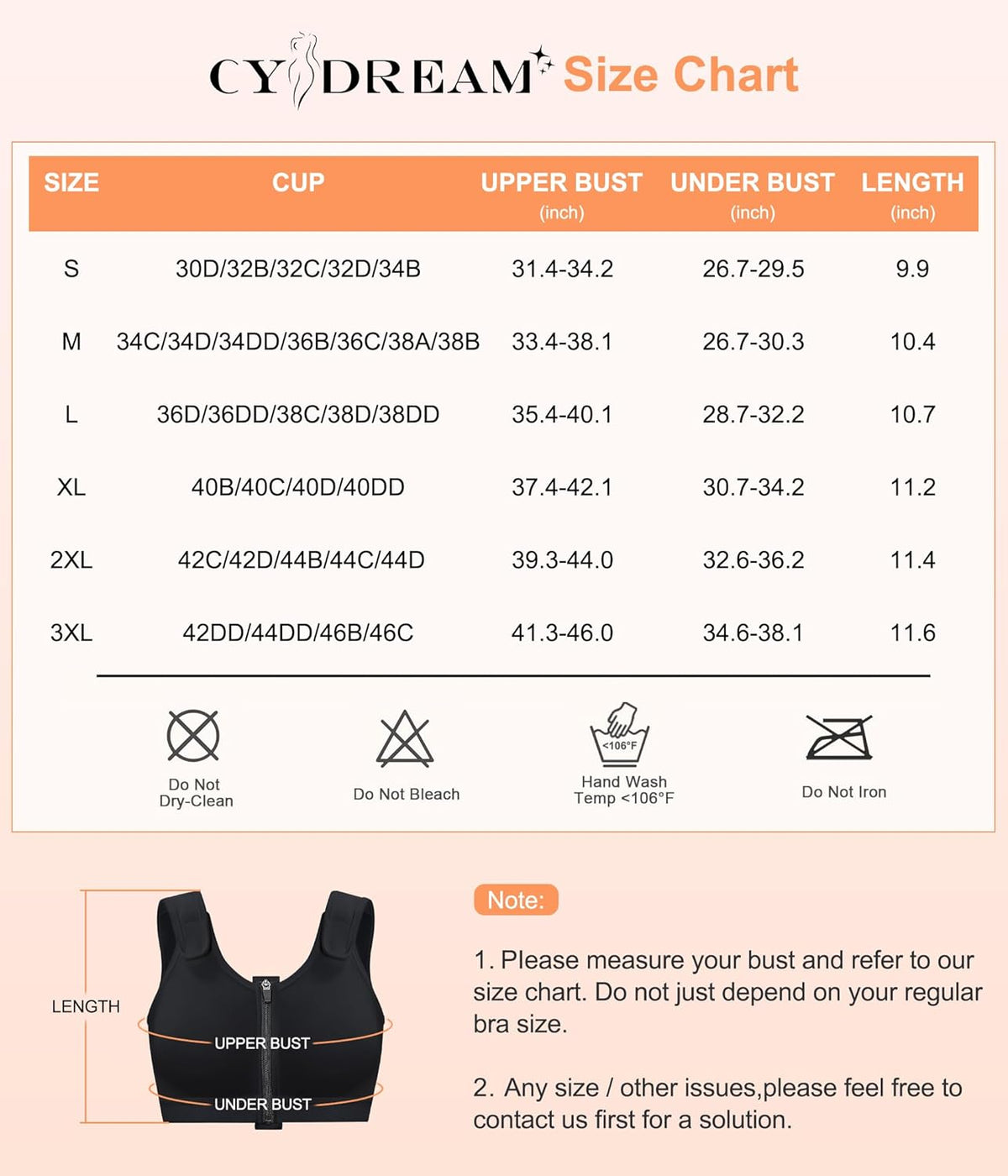 CYDREAM Zip Front Closure Wireless Bras for Women Full Coverage Post Surgery Compression Back Smoothing Comfort Adjustable