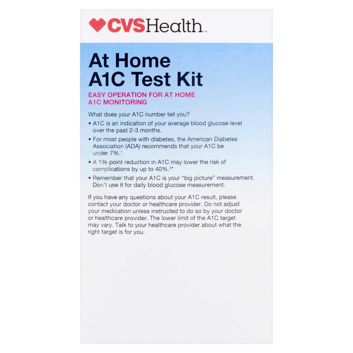 CVS Health A1C At Home Test Kit, Home Use Monitoring of Glycemic Control, Easy Operation, 4 Items