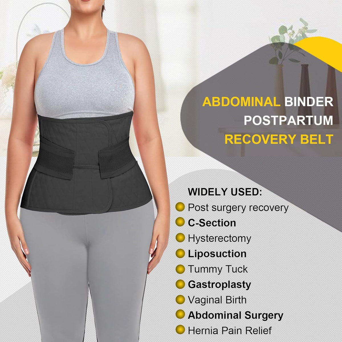 Postpartum Belly Band Abdominal Binder Post Surgery C-section Belly Binder Wrap Girdle Recovery Belt Back Support (X-Large, Black)