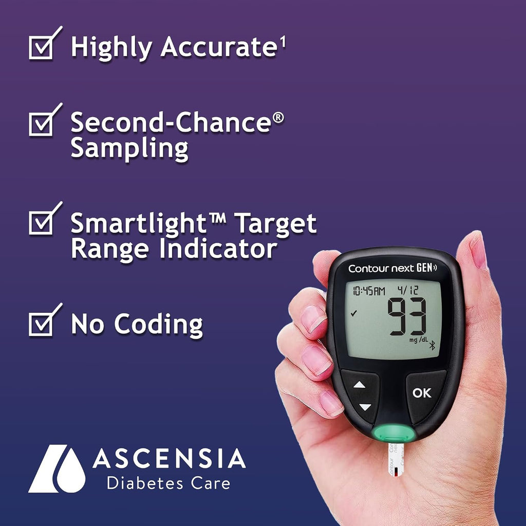 Ascensia CONTOUR NEXT GEN Blood Glucose Monitor All in One Kit + 20 Strips | Includes 20 Test Strips, Accurate Blood Sugar Monitor, Easy-to-Use Glucose Meter, Portable, Reliable Diabetes Testing Kit