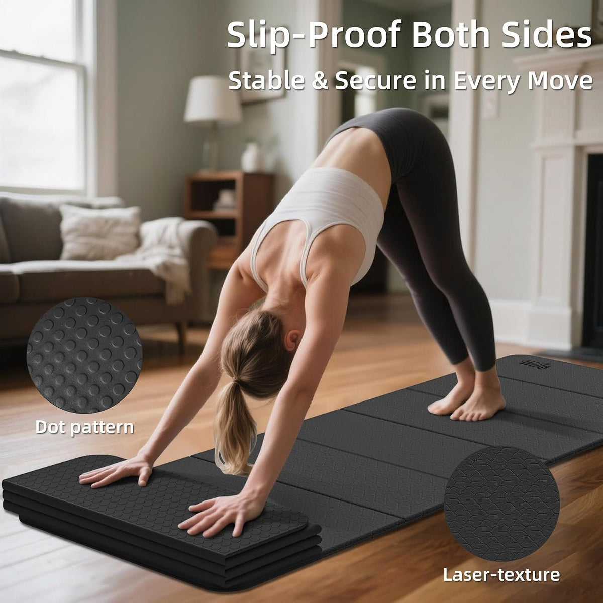 WEILA 1/2 Inch 70"x24" Foldable TPE Yoga Mat, Thick Non Slip Pilates Mat