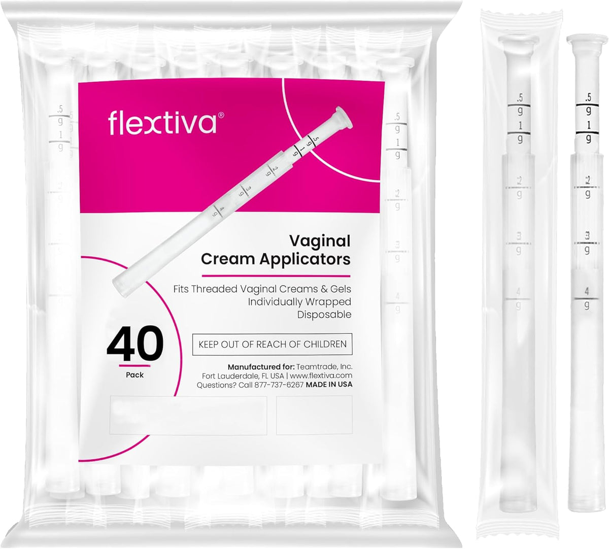 Disposable Plastic Vaginal Cream Applicators - Threaded End to Fit OTC Gel or Cream Products - Accurate Dosage Markings Measurements - 40 Pack. Made in USA.