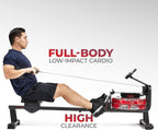 Sunny Health & Fitness Premium Water Rower w/Intensive Dynamic Real-Time Resistance, 300 LB Capacity Flip-able Rowing Machine for Home Training, Optional Free SunnyFit App Connection