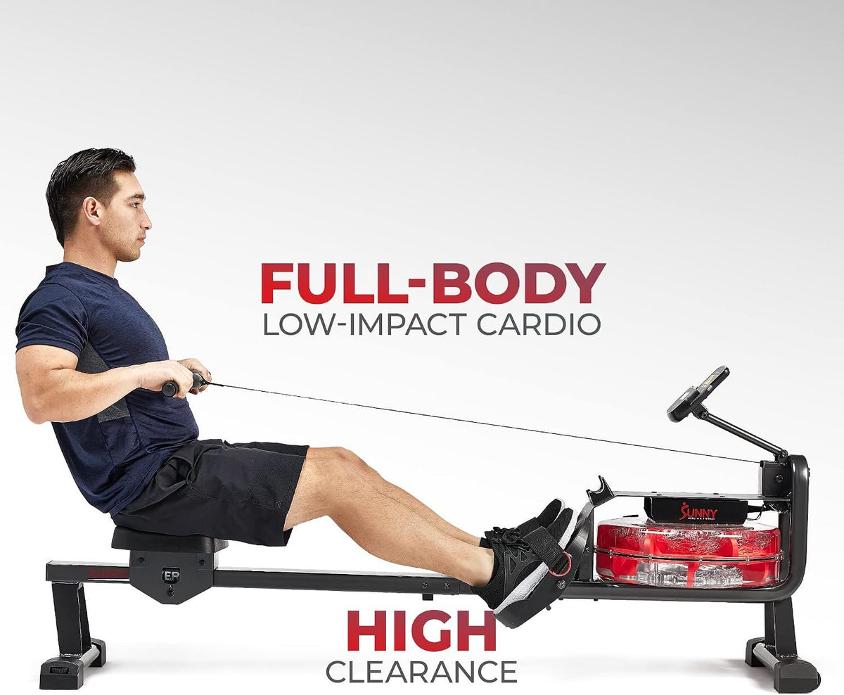 Sunny Health & Fitness Premium Water Rower w/Intensive Dynamic Real-Time Resistance, 300 LB Capacity Flip-able Rowing Machine for Home Training, Optional Free SunnyFit App Connection