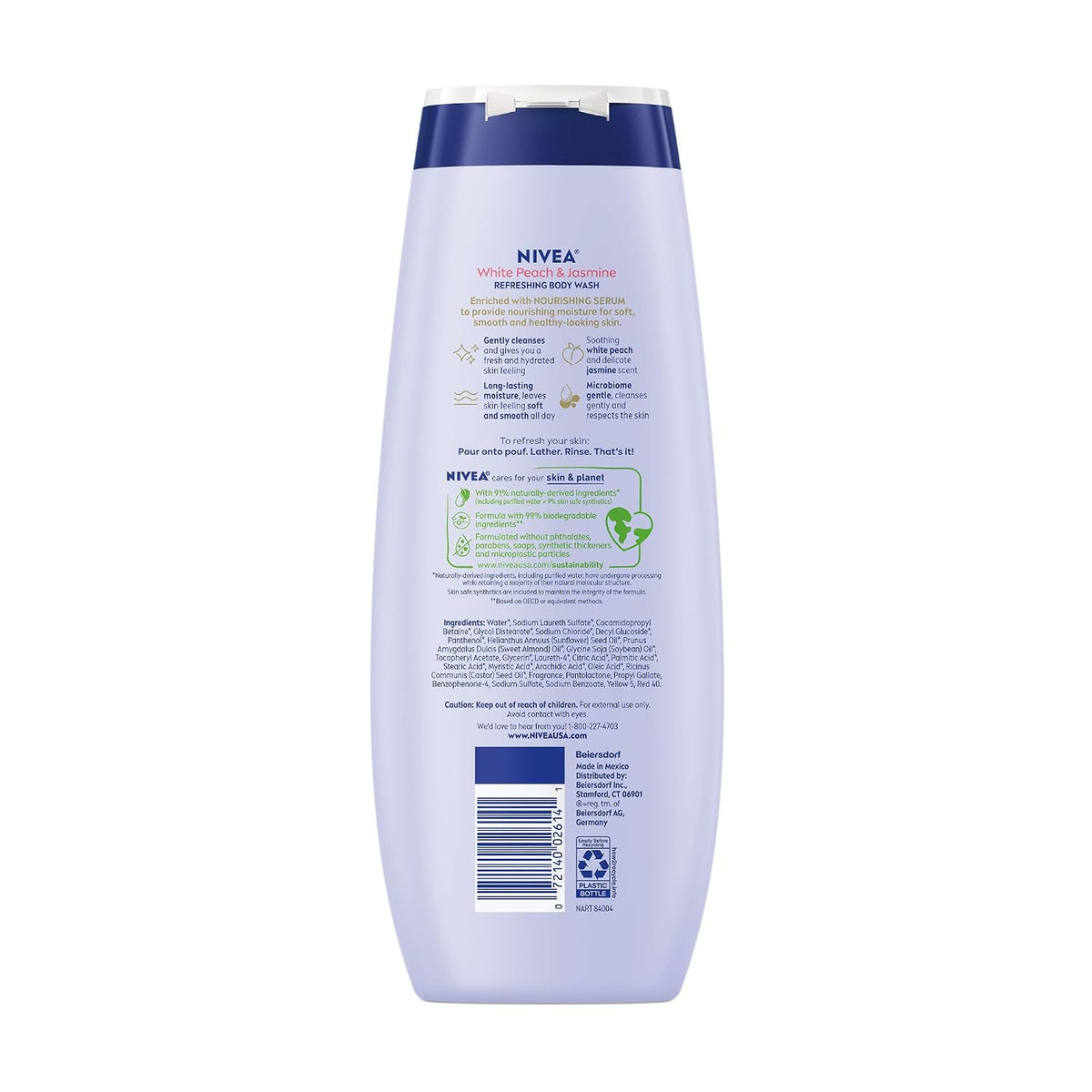 NIVEA Refreshing White Peach and Jasmine Body Wash, Multipack, 3 x 20 FL OZ | Scented Body Wash for Women with Nourishing Serum, Enriched with Provitamin B5 and Vitamin E, Paraben Free