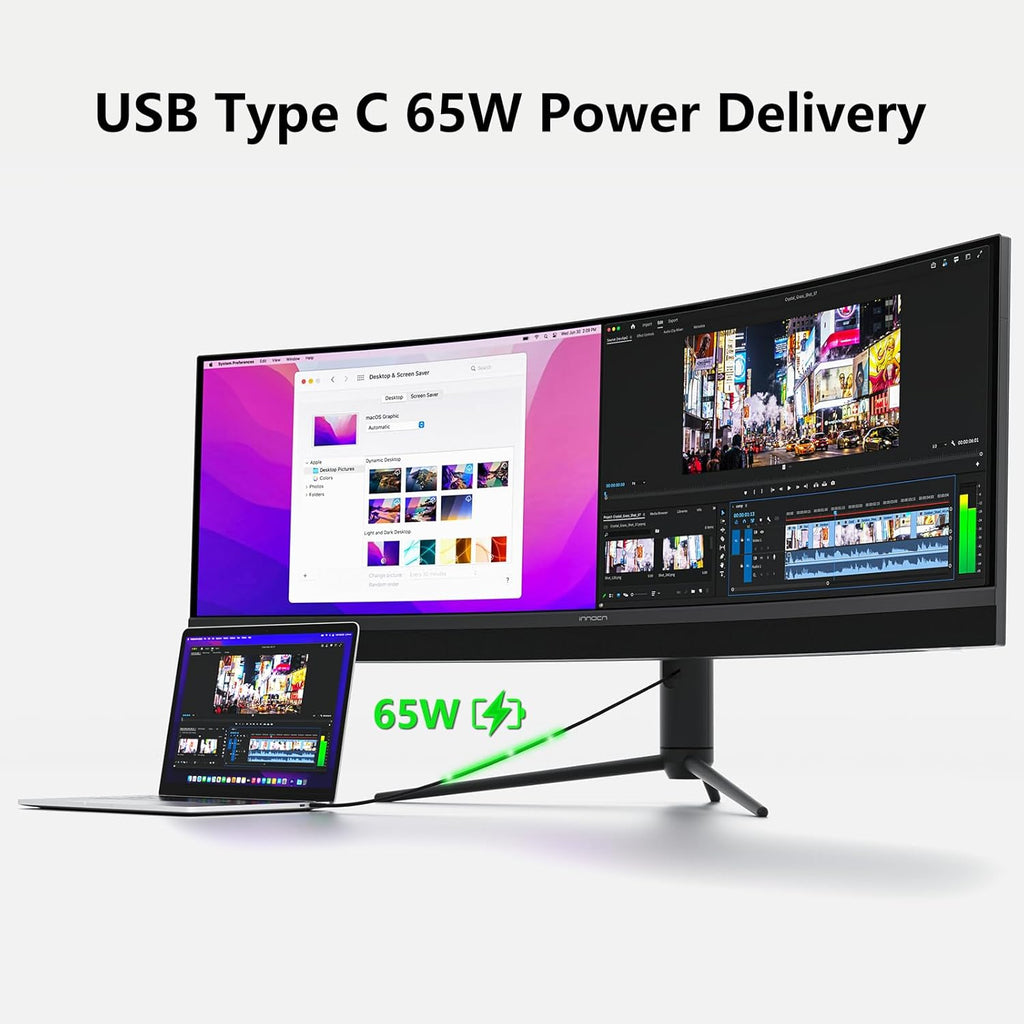 INNOCN 45C1R 45" 5K2K 5120 x 1440p Ultrawide Curved Gaming Monitor, R1500, HDR400, USB Type-C 90W Power Delivery, PIP/PBP, Built-in Speaker, Height Adjustable, Black