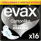 Evax Cottonlike Extra Night Pads with Wings, 16 Count, Up to 100% Clean Nights