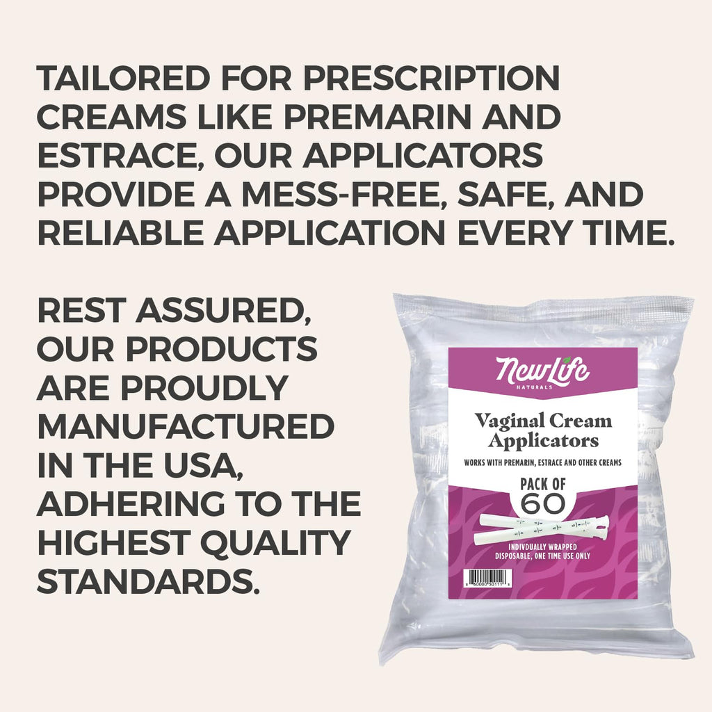 NewLife Naturals Disposable Plastic Vaginal Cream Applicators Hygienic Threaded Injector Applicator Preseed Estrace Premarin OTC Cream Products Dosage Markings- 60 Pack
