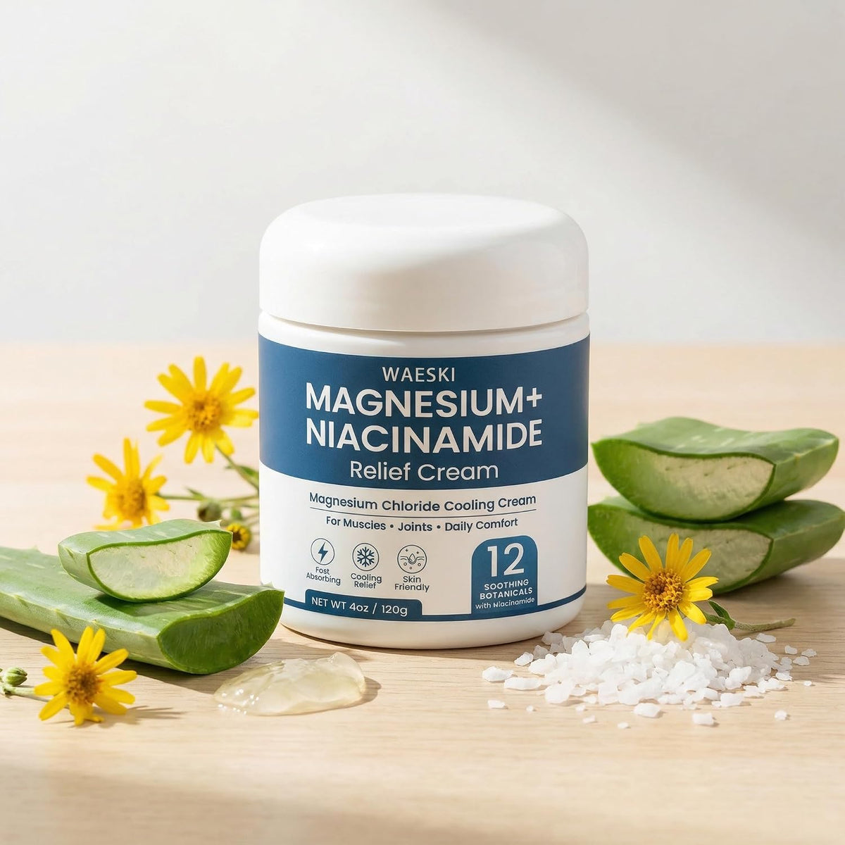Magnesium Niacinamide Relief Cream - Magnesium Cream for Joints, Leg, Foot, 12 Ingredients for Relief, Fast Acting Cooling Formula, Lightweight, Non-greasy (1)