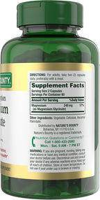 Nature’s Bounty High Absorption Magnesium Glycinate 240 mg for Supporting Muscle Relaxation and Bone, Heart & Nerve Health – Non-GMO, Gluten-Free, Vegetarian, 120 Count/60 Servings