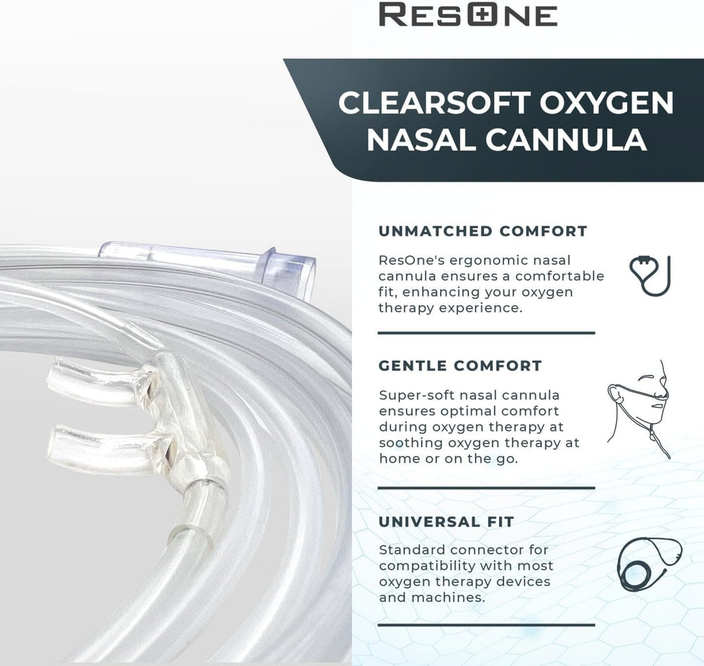 ResOne 7Ft Soft Adult Oxygen Nasal Cannula 5-Pack - Curved Prongs, Crush-Resistant Tubing - Nasal Tubes, Oxygen Concentrator Supplies - Soft Curved Nose Piece, Standard Size, Standard Flow 6 LPM