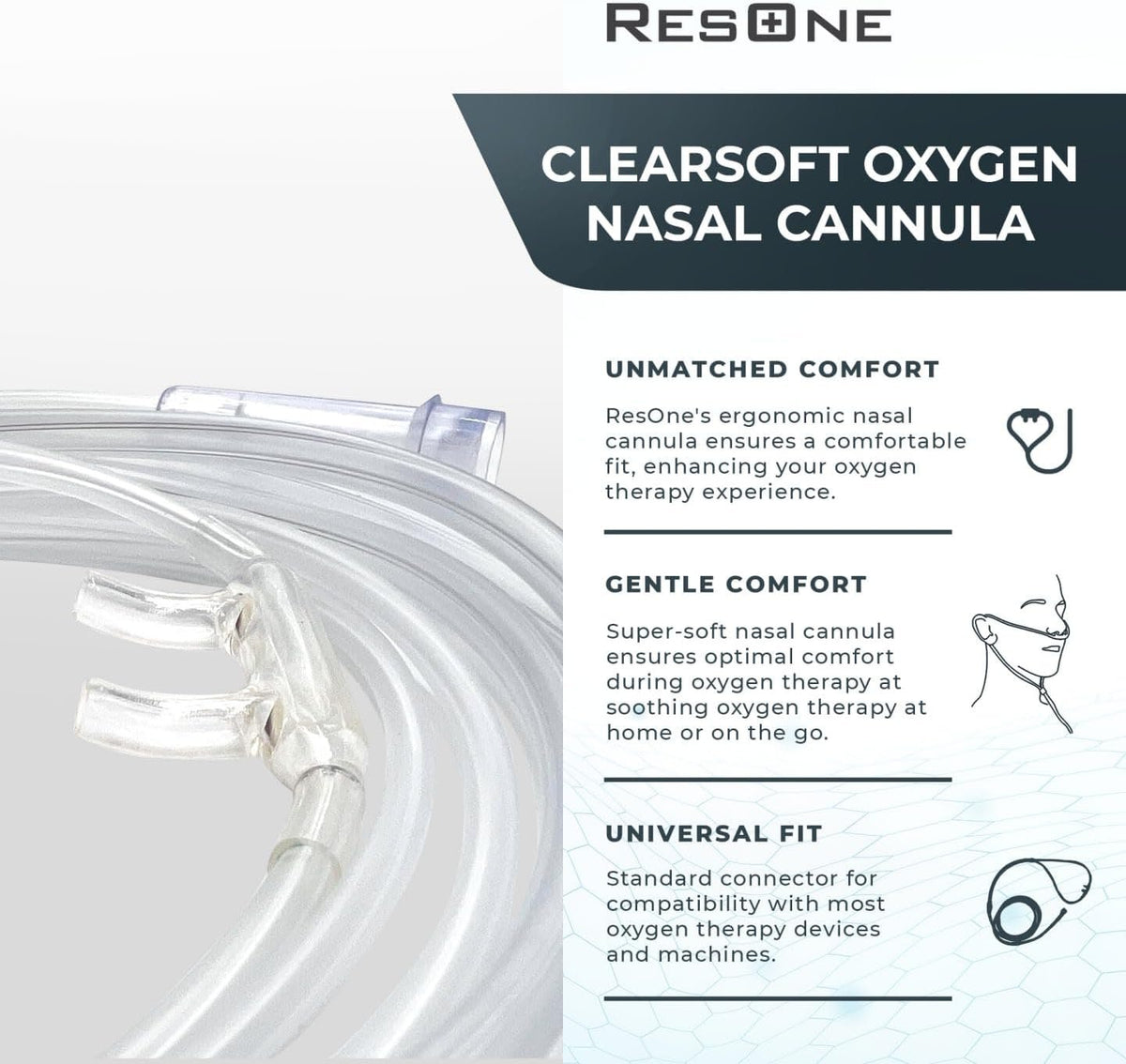 ResOne 7Ft Soft Adult Oxygen Nasal Cannula 5-Pack - Curved Prongs, Crush-Resistant Tubing - Nasal Tubes, Oxygen Concentrator Supplies - Soft Curved Nose Piece, Standard Size, Standard Flow 6 LPM
