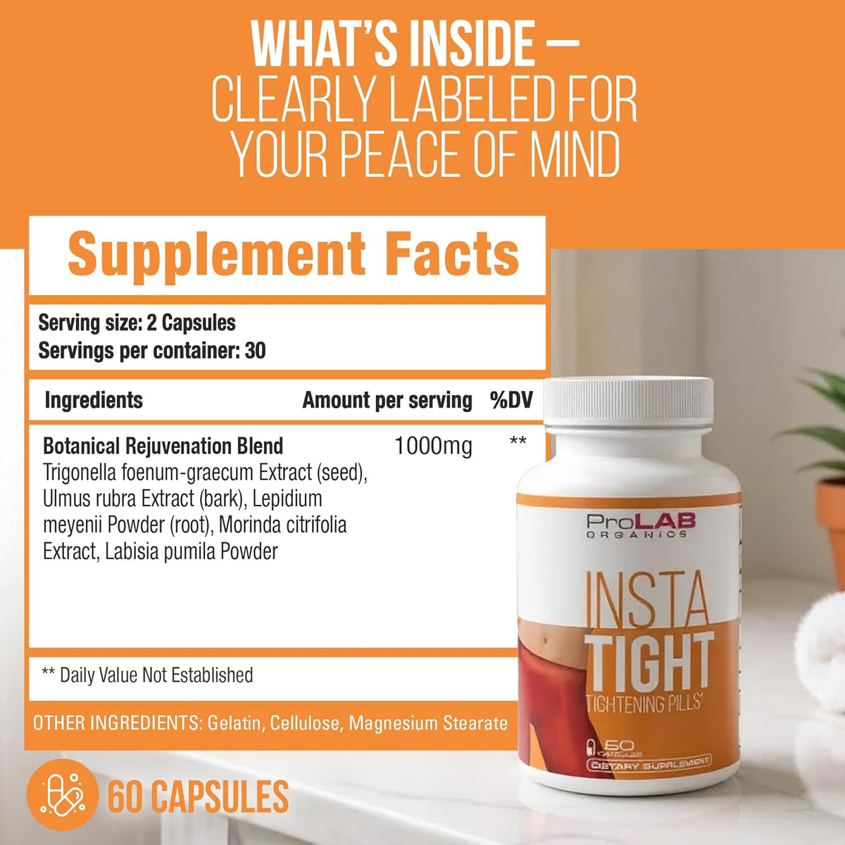 ProLab Organics InstaTight Vaginal Tightening Pills – Natural Rejuvenation Supplement for Women. Supports Intimate Tone, Firmness & pH Balance.